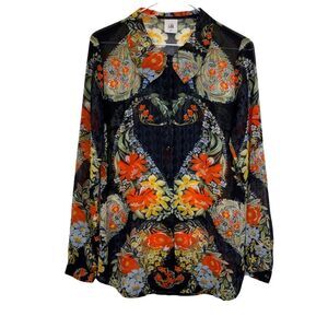 CAbi #3072 Amour Floral Button Down Semi Sheer Blouse Size Woman's Small